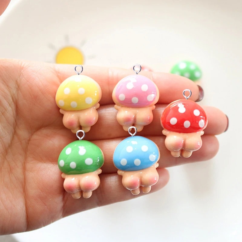 Resin Crafts Diy - 10Pcs Glossy Mushroom Resin Charms Funny